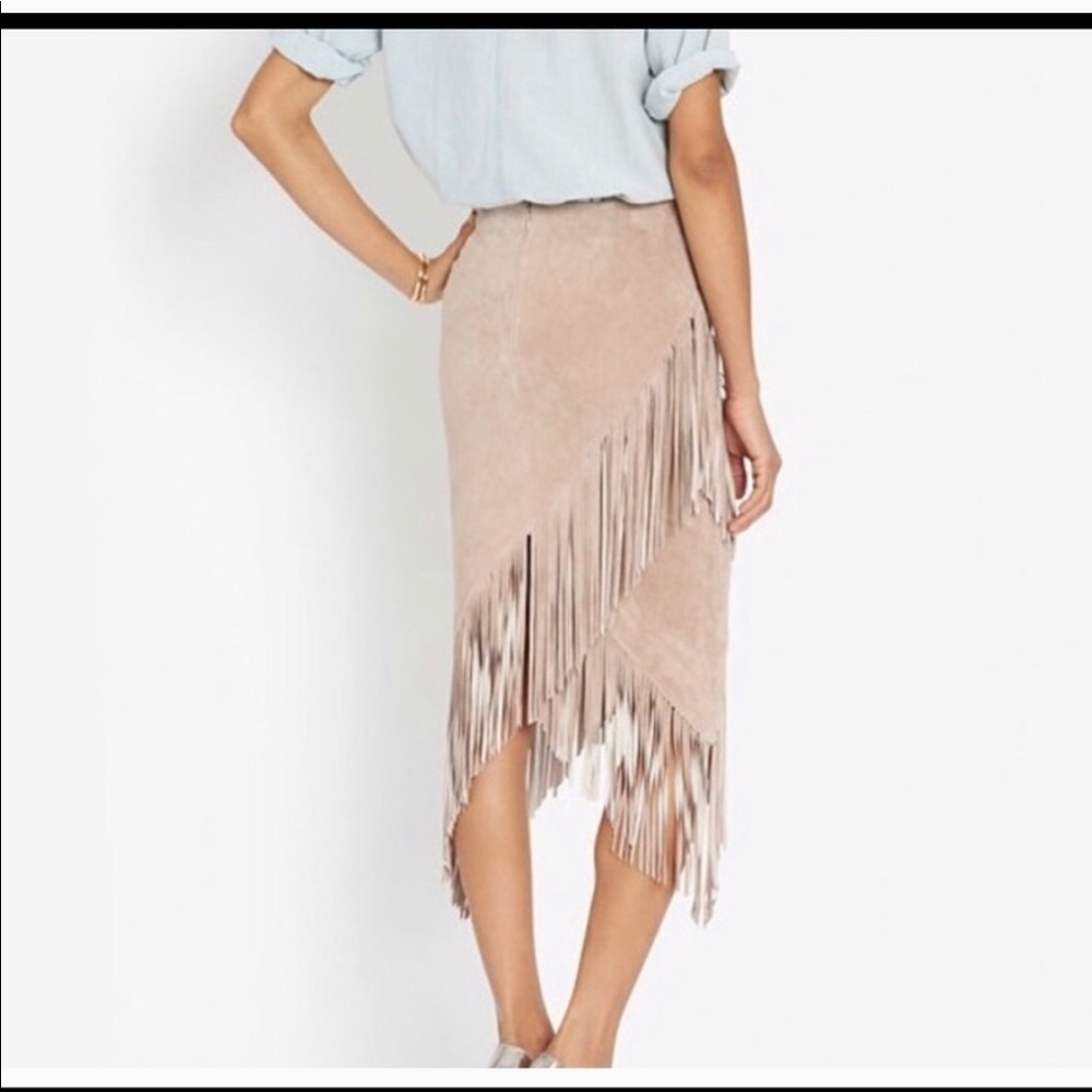INTERMIX Beige Suede Fringe Skirt